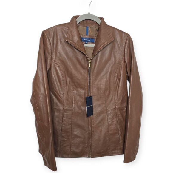 Cole Haan Jackets & Blazers - NWT Cole Haan Size Medium Hickory Women's Wing Collar Leather Jacket $498 MSRP